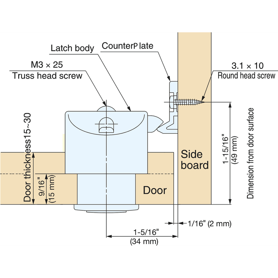 Sugatsune PKL-08/CR: 31mm Round Push Button Latch - Chrome
