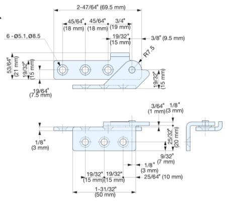 Sugatsune PL-100L: 70mm Overlay Door Pivot Hinge (left) - Stainless Steel