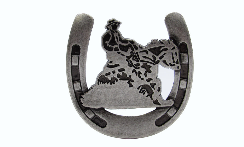 Buck Snort PL01005-6000: 2" cc Riding Cowboy Horseshoe Cabinet Knob - Old Silver