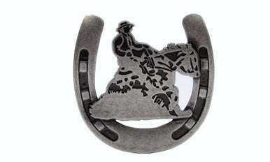 Buck Snort PL01005-6000: 2" cc Riding Cowboy Horseshoe Cabinet Knob - Old Silver