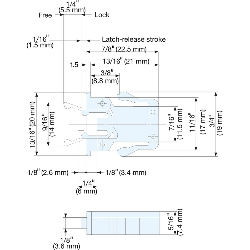 Sugatsune PR-3PK: 23mm Non-Magnetic Touch Latch - Black