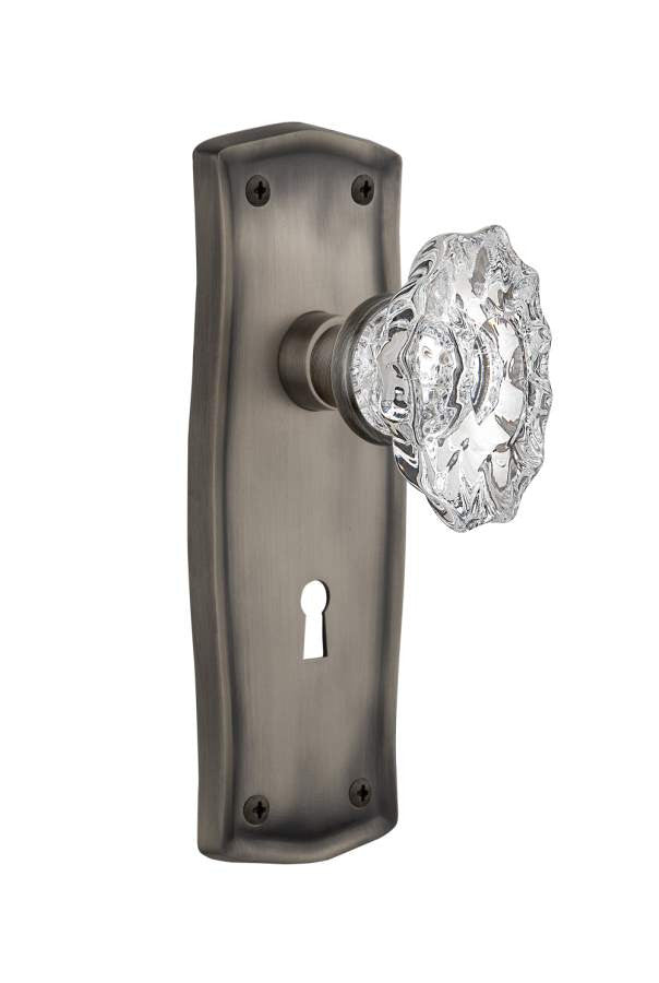 Nostalgic 713993: Prairie Backplate w/Chateau Knob Privacy Door Set - Antique Pewter