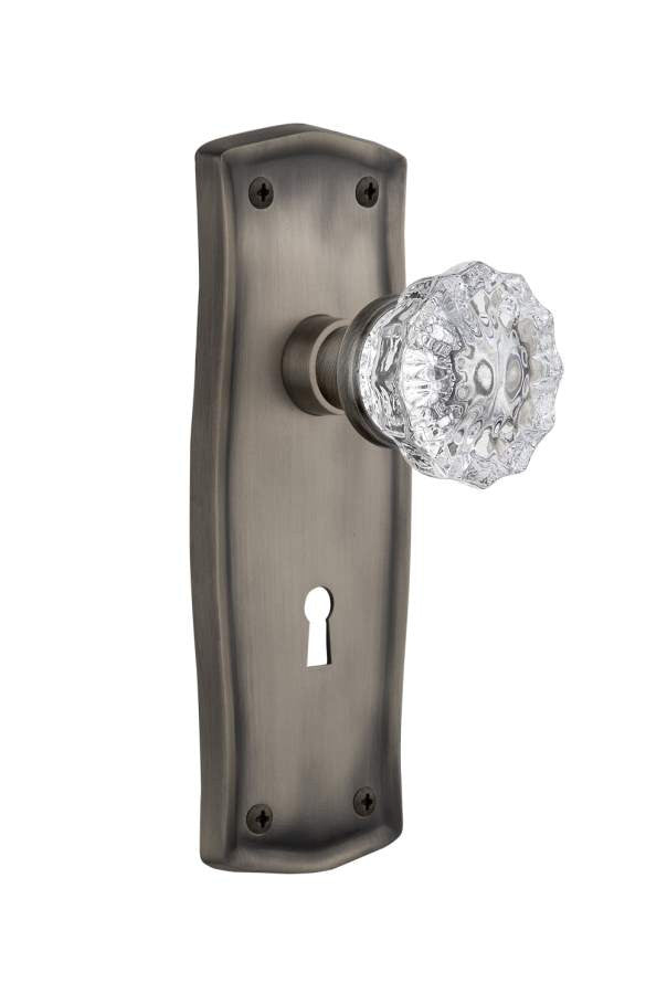 Nostalgic 704464: Prairie Backplate w/Clear Crystal Glass Knob Privacy Door Set - Antique Pewter