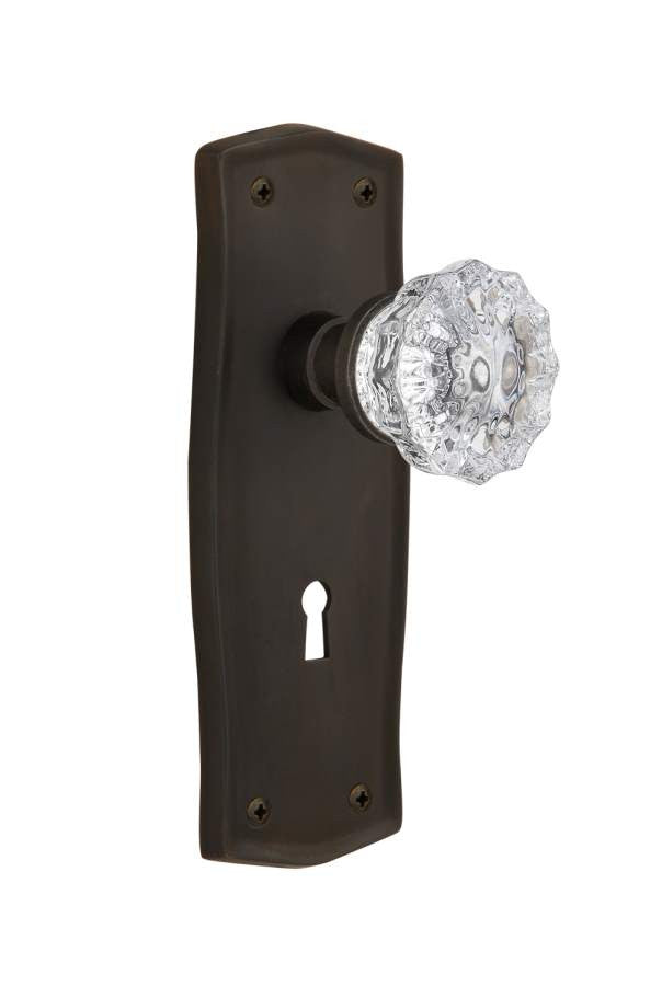 Nostalgic 704470: Prairie Backplate w/Clear Crystal Glass Knob Passage Door Set - Oil-Rubbed Bronze