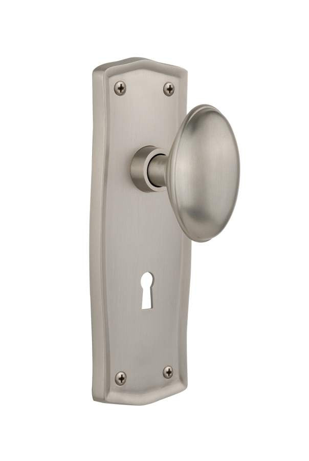 Nostalgic 704482: Prairie Backplate w/Homestead Knob Privacy Door Set - Satin Nickel