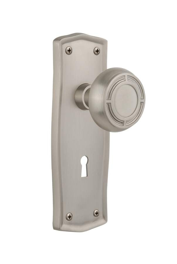 Nostalgic 716789: Prairie Backplate w/Mission Knob Privacy Door Set - Satin Nickel
