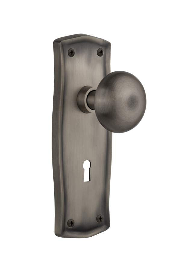 Nostalgic 704460: Prairie Backplate w/New York Knob Single Dummy Door Set - Antique Pewter
