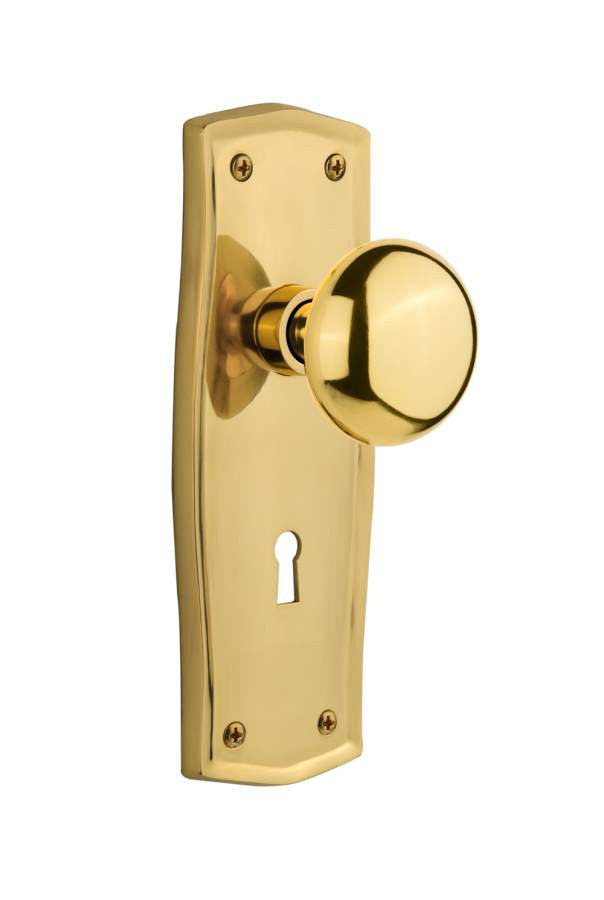 Nostalgic 701114: Prairie Backplate w/New York Knob Single Dummy Door Set - Polished Brass