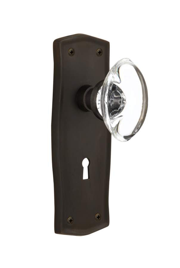 Nostalgic 711405: Prairie Backplate w/Oval Clear Glass Crystal Knob Passage Door Set - Oil-Rubbed Bronze