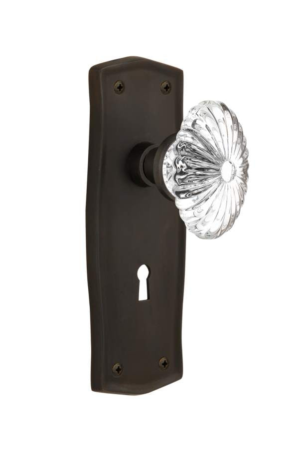 Nostalgic 712133: Prairie Backplate w/Oval Fluted Clear Glass Crystal Knob Privacy Door Set - Oil-Rubbed Bronze