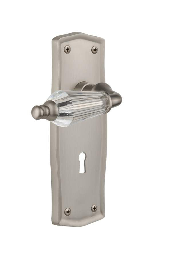 Nostalgic 714446: Prairie Backplate w/Parlour Lever Privacy Door Set - Satin Nickel