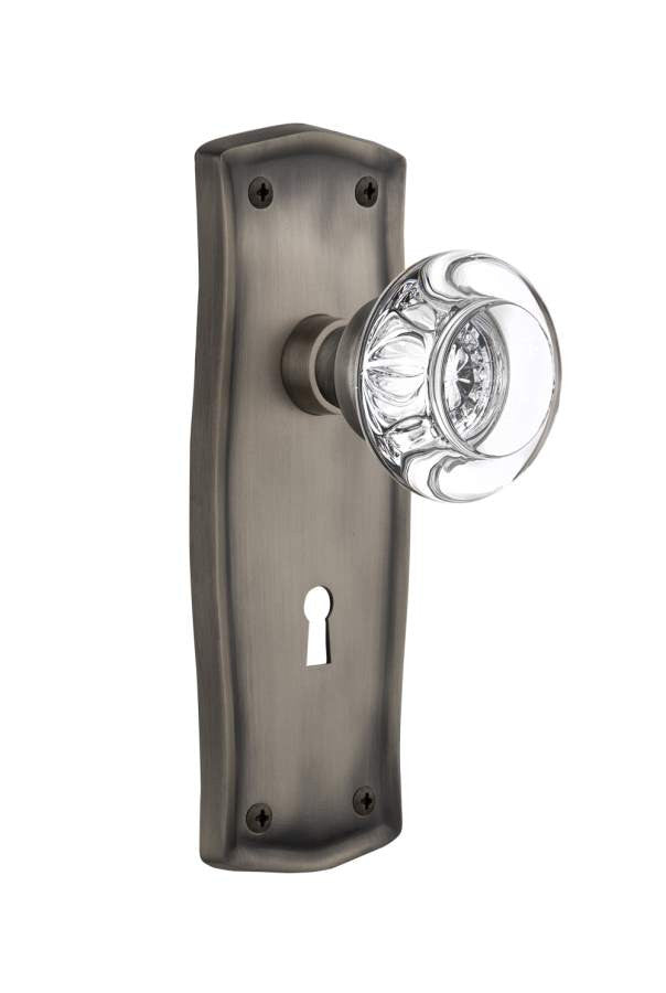 Nostalgic 712620: Mortise Prairie Plate Round Clear Crystal Knob - Antique Pewter