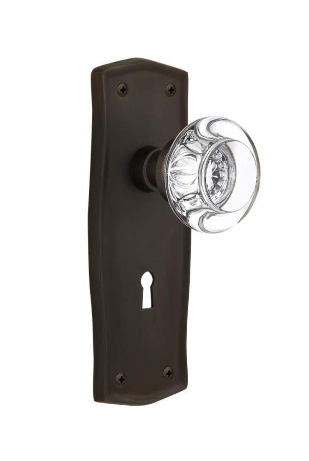 Nostalgic 712381: Prairie Backplate w/Round Clear Glass Crystal Knob Single Dummy Door Set - Oil-Rubbed Bronze