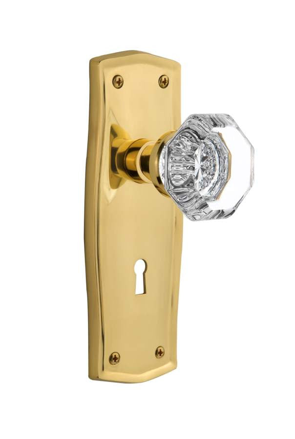 Nostalgic 704912: Mortise Prairie Plate w/ Waldorf Knob and Keyhole - Polished Brass