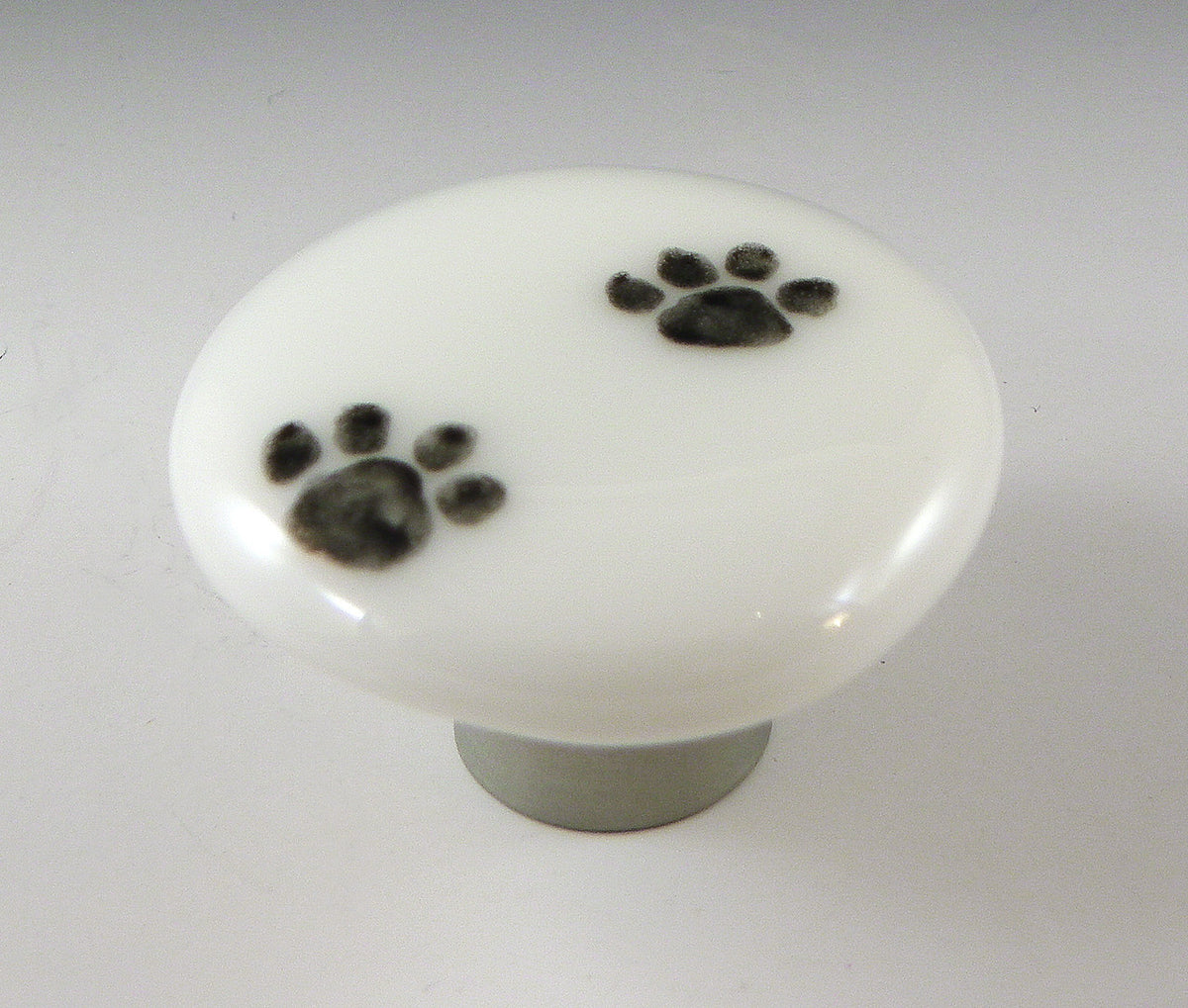 Grace White PWS: Paw Prints Round Cabinet Knob - White/Black