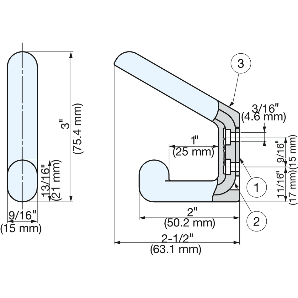 Sugatsune PXB-GR05-211-BU: 75mm Double Wall Hook - Blue