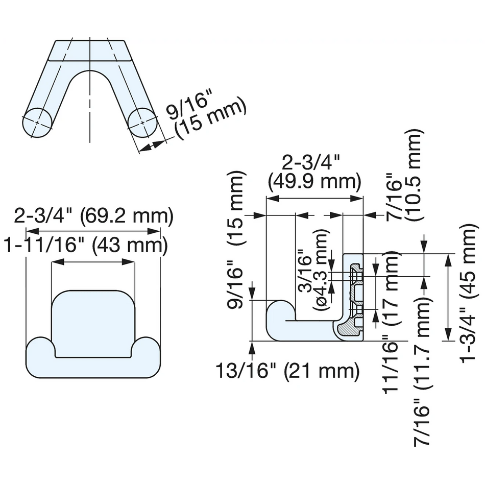 Sugatsune PXB-GR05-212-BBU: 45mm Horizontal Double Wall Hook - Blue
