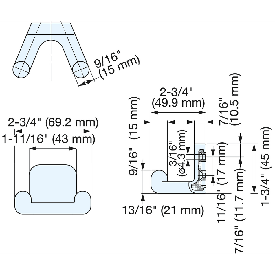 Sugatsune PXB-GR05-212-WT: 45mm Horizontal Double Wall Hook - White