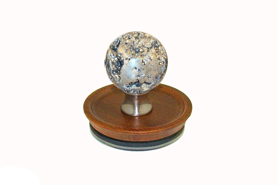 Gemstone PY-L-15: Acacia Wooden Lid with Pyrite Handle