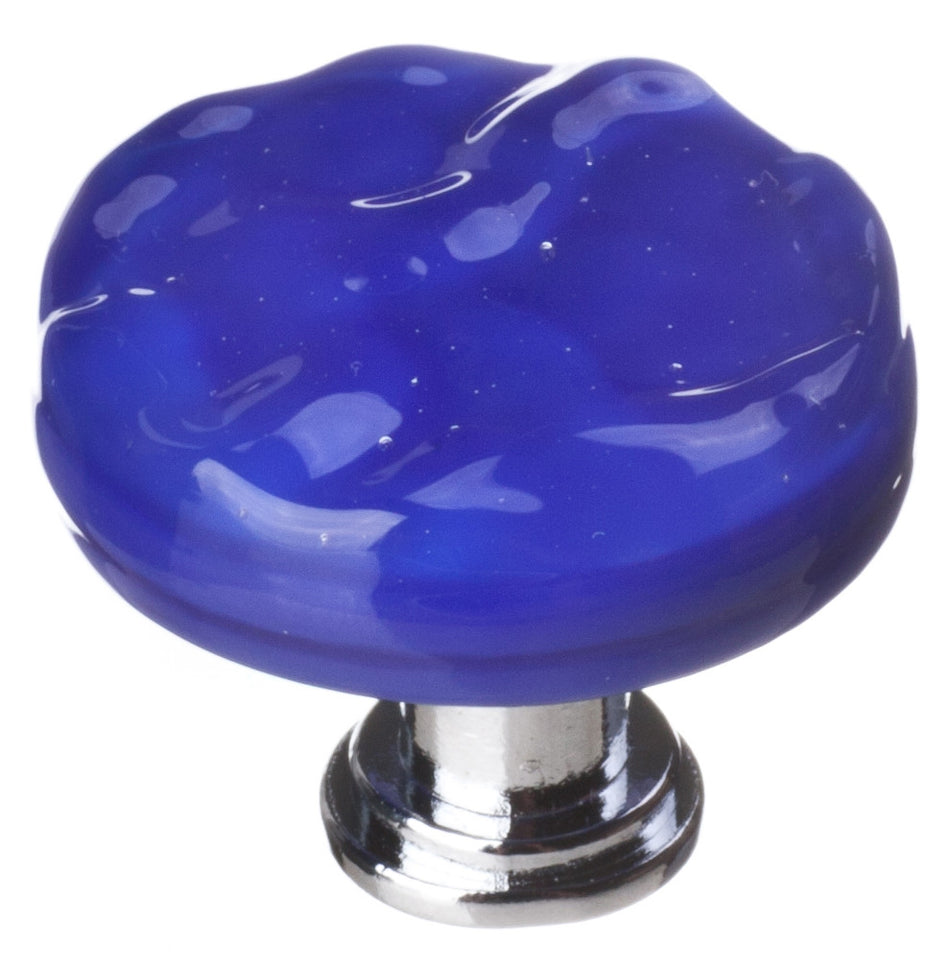 Sietto R-221-PC: 1-1/4" Glacier Cabinet Knob - Cobalt Blue w/Polished Chrome Base