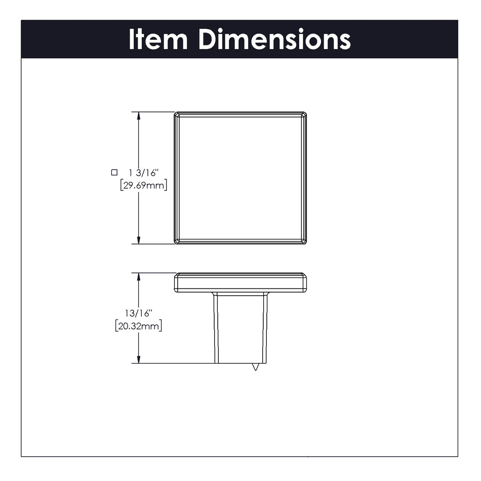 Hickory R077756BBX10B: 1-3/16" Tempo Square Cabinet Knob (10 pack) - Brushed Brass