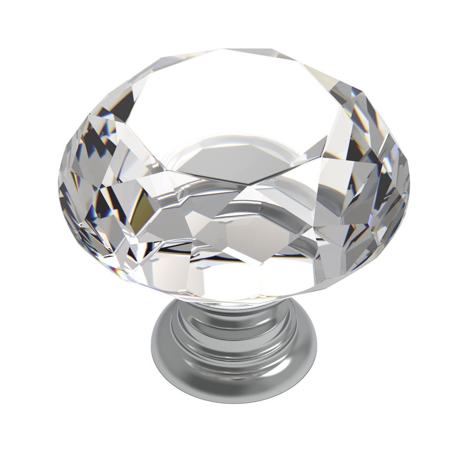 Hickory R079496CHX10B: 1-1/4" Traditional Round Cabinet Knob (10 pack) - Clear Glass/Polished Chrome