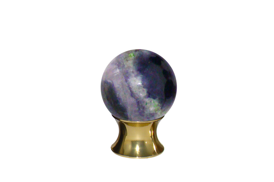 Myterra C35.RBFL.03: 35mm Rainbow Fluorite Sphere Cabinet Knob - Polished Brass