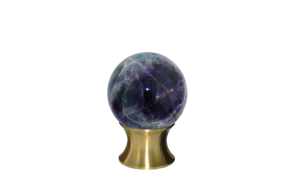 Myterra C35.RBFL.04: 35mm Rainbow Fluorite Sphere Cabinet Knob - Satin Brass