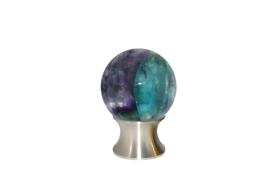 Myterra C35.RBFL.15: 35mm Rainbow Fluorite Sphere Cabinet Knob - Satin Nickel