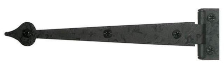 Acorn RI9BQ: 6-1/2" Heart Cabinet Strap Hinge w/3/8" Offset (pair) - Black Rough Iron