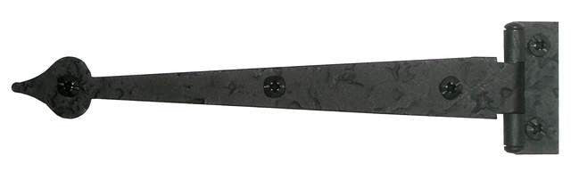 Acorn RI9BQ: 6-1/2" Heart Cabinet Strap Hinge w/3/8" Offset (pair) - Black Rough Iron