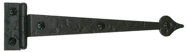 Acorn RIQBQ: 6-1/4" Spear Cabinet Strap Hinge with 3/4" Offset (pair) - Black Rough Iron