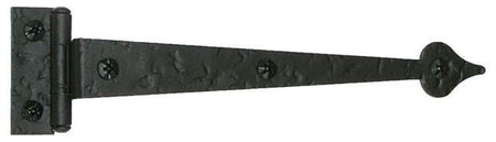 Acorn RIQBQ: 6-1/4" Spear Cabinet Strap Hinge with 3/4" Offset (pair) - Black Rough Iron