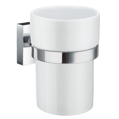 Smedbo RK343P: House Wall Mounted Tumbler w/Holder - White Porcelain/Polished Chrome