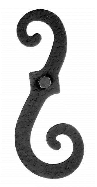 Acorn RK4BQ: 8-1/8" S Curve Shutter Dog for Wood (pair) - Black Rough Iron