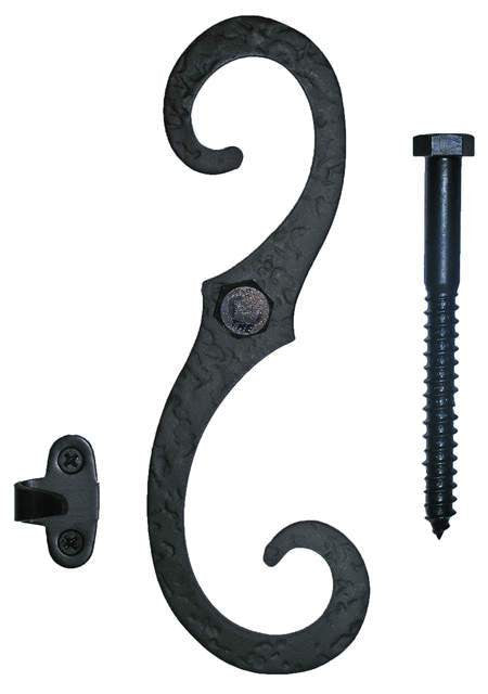 Acorn RK6BQ: 6-3/4" S Curve Shutter Dog for Wood (pair) - Black Rough Iron