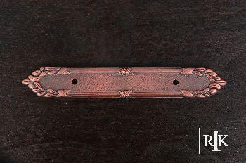 RKI BP-385-DC: 3-1/2" cc Ornate Edge Pull Backplate - Distressed Copper