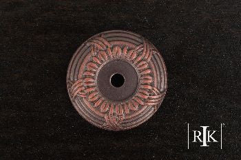 RKI BP-484-DC: 1-1/4" Cross & Petal Cabinet Knob Backplate - Distressed Copper