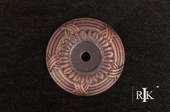 RKI BP-485-DC: 1-1/2" Cross & Petal Cabinet Knob Backplate - Distressed Copper