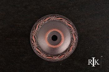 RKI BP-490-DC: 1-1/2" Flat Deco-Leaf Cabinet Knob Backplate - Distressed Copper