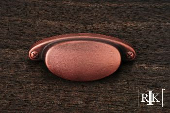 RKI CF-5246-DC: 3" cc Elliptical Cup Cabinet Pull w/Dummy Screws - Distressed Copper