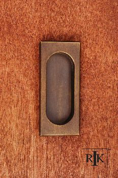 RKI CF-5632-AE: 4" Thick Rectangle Flush Cabinet Pull - Antique English