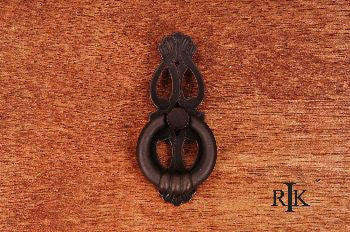 RKI CF-598-RB: 1" Drop Ring Cabinet Pull w/Ornate Plate - Oil Rubbed Bronze