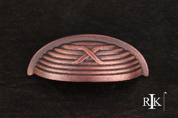 RKI CF-956-DC: 3" cc Lines & Single Cross Rounded Cup Cabinet Pull - Distressed Copper