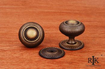 RKI CK-1212-AE: 1-1/2" Rope Cabinet Knob w/Detachable Back Plate - Antique English