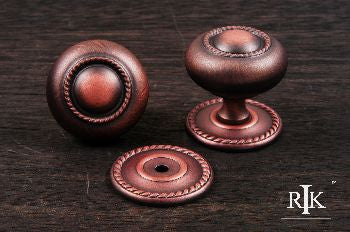 RKI CK-1212-DC: 1-1/2" Rope Cabinet Knob w/Detachable Back Plate - Distressed Copper