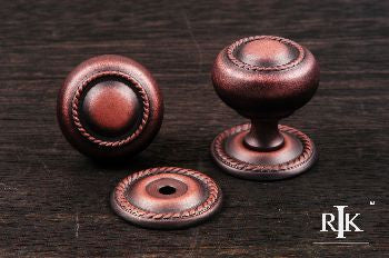 RKI CK-1213-DC: 1-1/4" Rope Cabinet Knob w/Detachable Back Plate - Distressed Copper