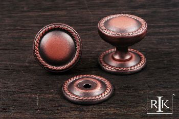 RKI CK-1217-DC: 1-1/4" Flat Rope Cabinet Knob w/Detachable Back Plate - Distressed Copper