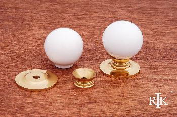 RKI CK-304: 1-1/4" Sphere Cabinet Knob - White Porcelain/Polished Brass