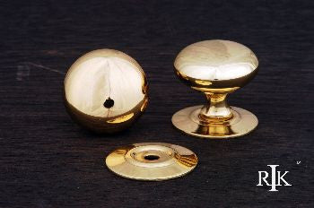 RKI CK-3216-T: 1-1/2" Plain Cabinet Knob w/Detachable Back Plate - Polished Brass